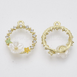 合金エナメルチャーム  アクリルとクリスタルのラインストーン  花と丸いリング  ライトゴールド  カラフル  22~23x18.5x5mm  穴：1.6mm&nbsp;X-ENAM-N051-18