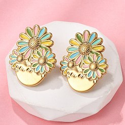 フラワー 304 ステンレス スタッド イヤリング  エナメル  実際の18kゴールドメッキ  ミックスカラー  36.5x29mm&nbsp;EJEW-V016-10G-01