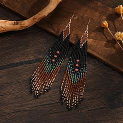 Bohemian Vintage Handmade Glass Seed Beads Rhombus Dangle Earrings&nbsp;PE6522