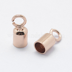 真鍮製コードエンドパーツ  エンドキャップ  長持ちメッキ  コラム  ローズゴールド  8~9.5x4mm  穴：1.5~2mm  3mm内径&nbsp;KK-K206-04RG