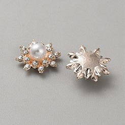合金ラインストーンカボション  プラスチック模造パールと  花  ゴールドカラー  16x7mm&nbsp;DIY-WH20002-76