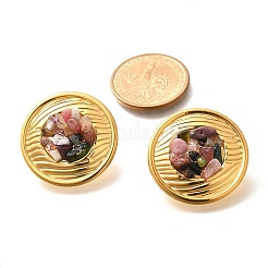 304ステンレススチール天然瑪瑙クリスタルスタッドピアス  18KGP本金メッキ  フラットラウンド  30.5mm&nbsp;EJEW-R012-02G-03