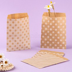 100個4模様環境に優しいクラフト紙袋  ハンドルなし  食品保存袋用  ギフトバッグ  ショッピングバッグ  斜めのストライプ/スター/水玉/波の模様  18x13cm  25個/模様&nbsp;CARB-LS0001-02A
