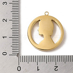 304ステンレスペンダント  女性模様のチャーム付きリング  14KGP本金メッキ  22.5x20x3mm  穴：1.5mm&nbsp;STAS-L022-315G