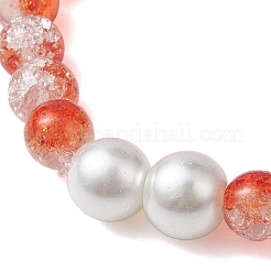 8mm ツートン透明クラックルガラスビーズストレッチブレスレット  女性用 10mm ラウンドガラスパールブレスレット  サンゴ  内径：2インチ（5cm）&nbsp;BJEW-JB10538
