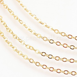 真鍮製アズキチェーン  ハンダ付け  フラットオーバル  ゴールドカラー  2x1.8x0.1mm&nbsp;CHC-E002-G