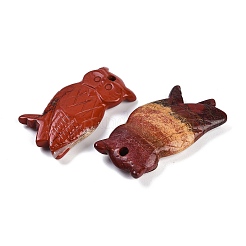 天然の赤いジャスパーのフクロウの彫刻ペンダント  動物チャーム  36.5~44x18.5~26x7~8.5mm  穴：3mm&nbsp;G-C157-01A