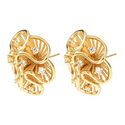 Flower Brass Micro Pave Clear Cubic Zirconia Stud Earrings&nbsp;EJEW-D346-01G