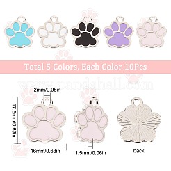 50本5スタイルアロイエナメルペンダント  カドミウムフリー＆鉛フリー  犬の足跡  ミックスカラー  17.5x16x1.5mm  穴：2mm  10個/スタイル&nbsp;ENAM-SC0003-22