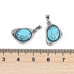 合成ターコイズペンダント  真鍮製のハートチャーム  プラチナ  11.5x18x6mm  穴：3.5x2.5mm&nbsp;KK-U043-52P-03