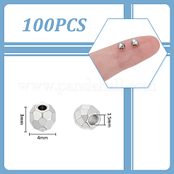 304ステンレススチールビーズ100個  ラウンド  ダイヤモンドカット  ステンレス鋼色  4x3mm  穴：1.5mm&nbsp;STAS-UN0064-70