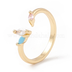 Colorful Cubic Zirconia Horse Eye Open Cuff Ring&nbsp;KK-E005-10G