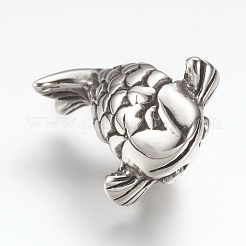 316サージカルステンレススチールヨーロピアンビーズ  大穴ビーズ  魚  アンティークシルバー  17x14x11mm  穴：5mm&nbsp;STAS-G164-73AS