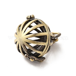 Round Brass Hollow Bead Cage Pendants&nbsp;KK-D389-18AB