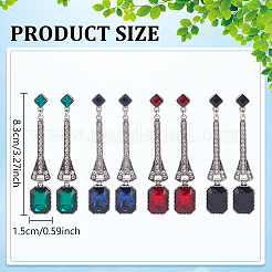 4 Pairs 4 Colors Rhinestone Rectangle Dangle Stud Earrings&nbsp;EJEW-AN0004-18