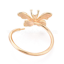 Butterfly Shape Brass Micro Pave Clear Cubic Zirconia Cuff Ring Settings&nbsp;KK-T076-50G