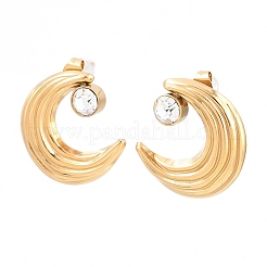 女性用304ステンレススチールスタッドピアス  ムーン  ラインストーン付き  ゴールドカラー  22x20mm&nbsp;EJEW-F420-02G