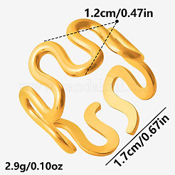 女性用幾何学模様の304ステンレススチール製調節可能なカフオープンリング  ゴールドカラー  12mm  内径：17mm&nbsp;WL5945-2