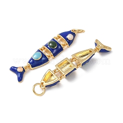 真鍮製エナメルペンダント  魚のチャーム  カドミウムフリー＆鉛フリー  ラックめっき  長持ちメッキ  丸カン付き  18KGP本金メッキ  ブルー  32x8x4mm  穴：3mm&nbsp;KK-C143-44A-G02