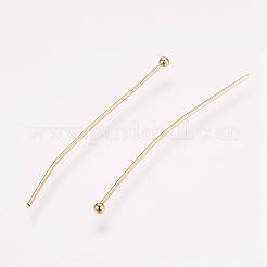 304ステンレススチールボールヘッドピン  クラフトジュエリー作成用 本物の24Kゴールドメッキ  40x0.7mm  21ゲージ  ヘッド：2mm&nbsp;STAS-R051-40mm-G