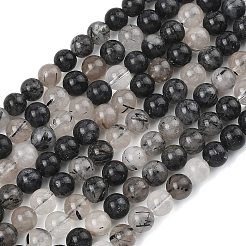 天然トルマリンクォーツ/ブラックルチルクォーツビーズ連売り  ラウンド  ミックスカラー  6~7mm  穴：1mm  約12~13個/連  29.53''（75cm）〜31.50''（80cm）&nbsp;G-D361-01A-6-7mm