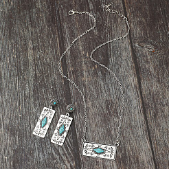 Western Aztec Alloy & Synthetic Turquoise Stud Earrings & Pendant Necklaces Sets&nbsp;FS-WGDC47F-01
