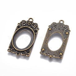 チベット風合金カボションセッティングペンダント  長方形  アンティークブロンズ  トレイ：25x18mm  1~3mmのラインストーンに適する  43x21x3.5mm  穴：2mm&nbsp;PALLOY-I173-30AB
