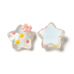半透明の樹脂カボション  花と水玉模様の星  紺碧  15x16x7.5mm&nbsp;LS-RESI-E034-01D