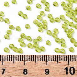 11/0グレードの透明なガラスシードビーズ  銀並ぶ丸い穴  ラウンド  緑黄  2x1.5mm  穴：0.3mm  約3000個/50g&nbsp;X-SEED-Q007-F48