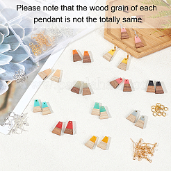 2色で作るDIYダングルイヤリング製作キット  台形樹脂26個＆ウォールナットウッドペンダント  真鍮製のピアスフックと2つのスタイルの丸カン  ミックスカラー  130個/箱&nbsp;DIY-OC0006-49