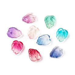 ツートンの透明ガラスチャーム  葉  ミックスカラー  13.5x10.5x3.5mm  穴：1.2mm&nbsp;X-GLAA-H016-15