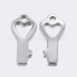 変色しにくい304ステンレススチールペンダント  キー  ステンレス鋼色  16x8x1mm  穴：2mm&nbsp;STAS-F159-17P