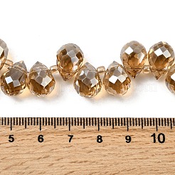 電気メッキガラスビーズ  ティアドロップチャーム  トップ掘削  多面カット  砂茶色  13x9.5mm  穴：1.2mm  約98個/連  29.53''（75センチメートル）&nbsp;EGLA-K062-01B-PL01