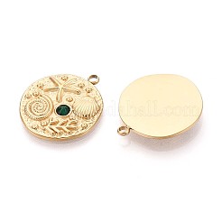 304ステンレスペンダント  ラインストーン付き  海のテーマ  14KGP本金メッキ  23x20x2.5mm  穴：1.8mm&nbsp;STAS-N109-204G