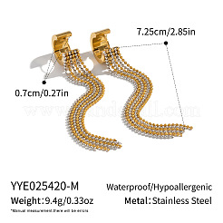 304ステンレススチールツートンフープピアス  ボールチェーンタッセルチャーム  18KGP本金メッキ  72.5x7mm&nbsp;AU2078-2