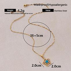 Vintage 304 Stainless Steel & Synthetic Turquoise Flower Pendant Necklaces with Crystal Rhinestone for Women&nbsp;LS-RQ4537