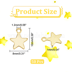 304ステンレススチールチャーム  スター  ビーズコンテナ付  ゴールドカラー  10x8x1mm  穴：1.2mm  約50個/箱&nbsp;STAS-UN0001-54G