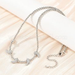 真鍮製マイクロパヴェクリアキュービックジルコニアホットペッパーとラウンドビーズのネックレス  カドミウムフリー＆鉛フリー  ラックめっき  長持ちメッキ  プラチナ  17.24インチ（43.8cm）&nbsp;KK-CBA4547-15P