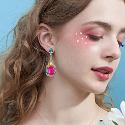 2 Pairs 2 Style Rhinestone Teardrop & Rectangle Dangle Stud Earrings&nbsp;EJEW-AN0002-98