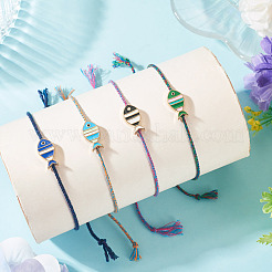 4Pcs 4 Colors Alloy Enamel Fish Charm Adjustable Bracelets&nbsp;BJEW-TA0001-30