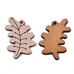 プリントバスウッドペンダント  バックランダムカラー  葉  バリーウッド  41x26x3mm  穴：2mm&nbsp;LS-X-WOOD-N006-51
