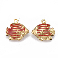 304ステンレスペンダント  エナメル  魚  ゴールドカラー  17~18x17~17.5x6mm  穴：1mm&nbsp;X1-STAS-T039-03G