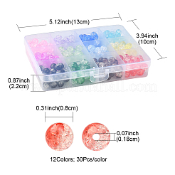 360個12色透明クラックルアクリルビーズ  ラウンド  ミックスカラー  8x7.5mm  穴：1.8mm  30個/カラー&nbsp;CACR-YW0001-02