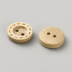 ココナッツ殻ボタン  2穴  フラットラウンド  12.5~13x3.5mm  穴：1.6mm&nbsp;BUTT-WH0061-04F