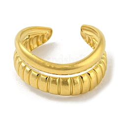 304 Stainless Steel Double Lines Open Cuff Ring&nbsp;RJEW-C067-18G