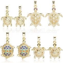 8Pcs 4 Styles Brass Micro Pave Cubic Zirconia Pendants&nbsp;KK-BBC0019-64