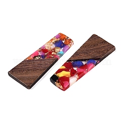 不透明な樹脂とクルミ材のペンダント  グリッターパウダー付き  台形  カラフル  49x19x3.5mm  穴：2mm&nbsp;RESI-T058-04H