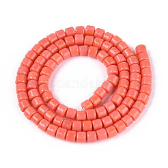 オペークソリッドカラーガラスビーズ連売り  コラム  鮭色  3.5x4~4.5mm  穴：0.7~0.9mm  約102~108個/連  14.17~14.96インチ（36~38cm）&nbsp;GLAA-N065-4x4mm-C02