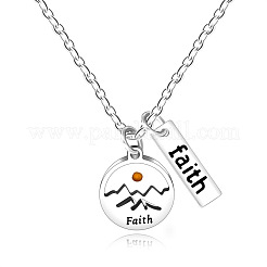 304 Stainless Steel Mustard Seed Flat Round Faith Mountain Pendant Necklaces for Women&nbsp;WGB6850-01
