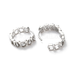 ラックメッキ真鍮クリアキュービックジルコニアフープピアス  長持ちメッキ  プラチナメッキ  15x4mm  ピン：0.8mm&nbsp;EJEW-S241-08P